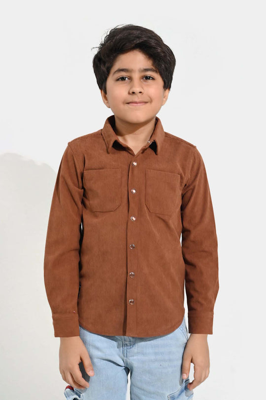 Boys Corduroy Shirt F/S (Today) - BROWN