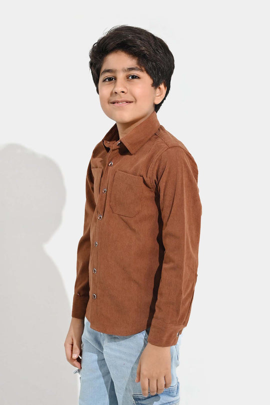 Boys Corduroy Shirt F/S (Today) - BROWN