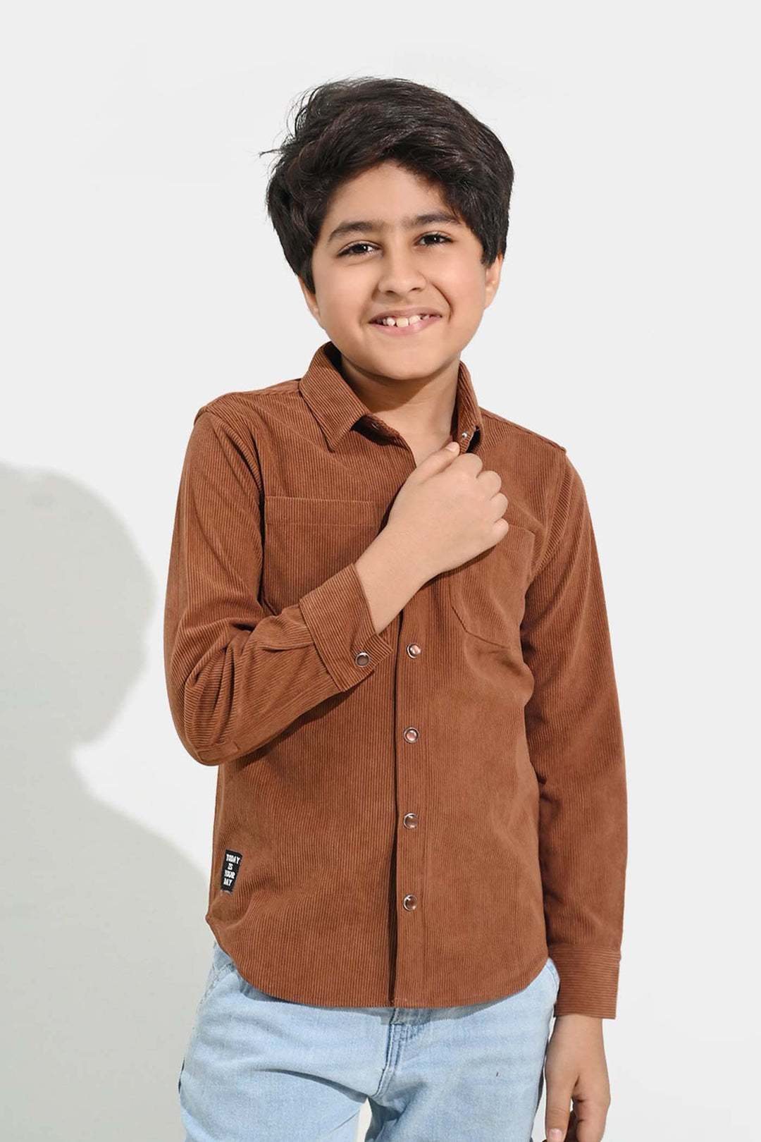 Boys Corduroy Shirt F/S (Today) - BROWN