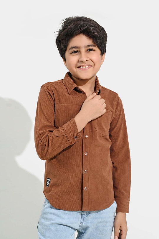 Boys Corduroy Shirt F/S (Today) - BROWN