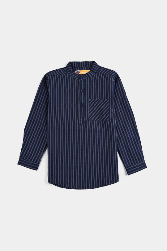 Boys Yarn Dyed Shirt F/S (Keep Moving) - NAVY