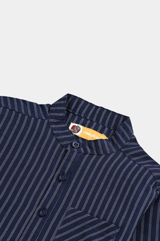 Boys Yarn Dyed Shirt F/S (Keep Moving) - NAVY