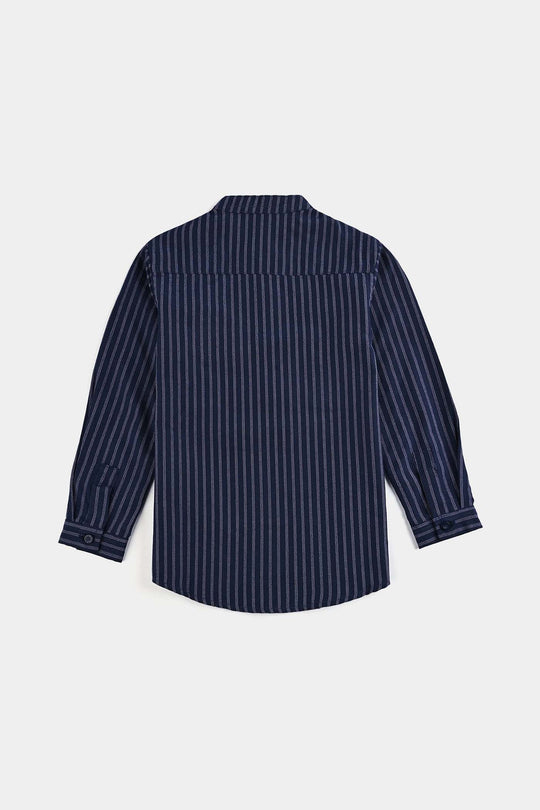 Boys Yarn Dyed Shirt F/S (Keep Moving) - NAVY