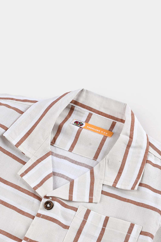 Boys Yarn Dyed Shirt H/S (Choco Lines) - Beige Stripes