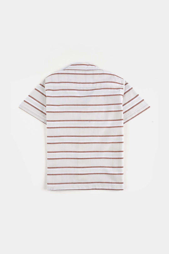 Boys Yarn Dyed Shirt H/S (Choco Lines) - Beige Stripes