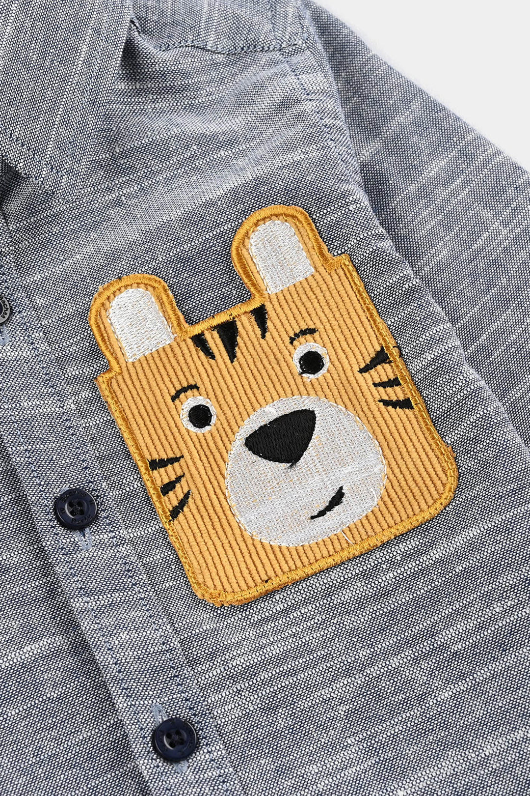 Infant Boys Yarn Dyed Shirt F/S (Bear Here)