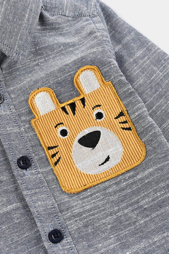 Infant Boys Yarn Dyed Shirt F/S (Bear Here)