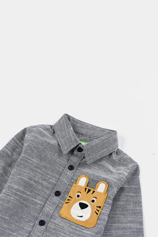 Infant Boys Yarn Dyed Shirt F/S (Bear Here)