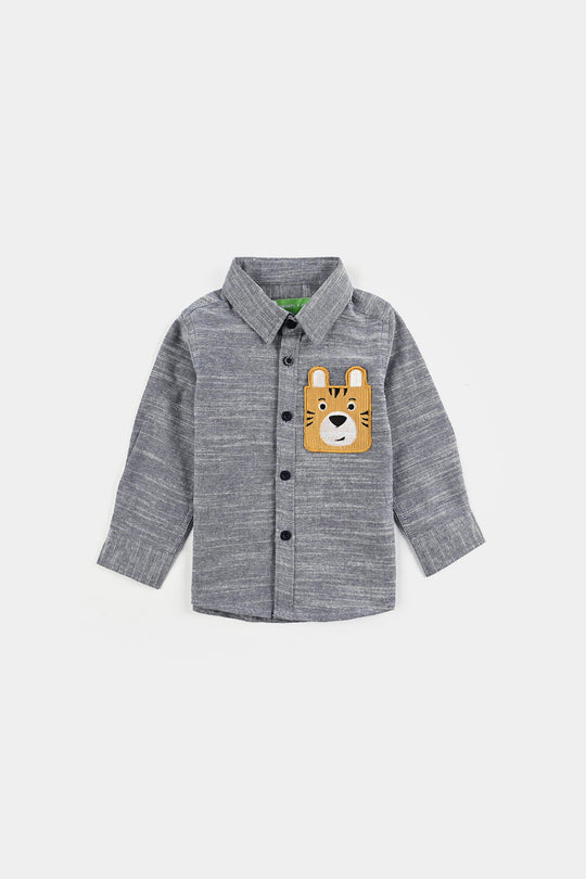 Infant Boys Yarn Dyed Shirt F/S (Bear Here)