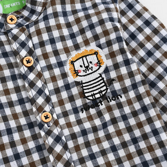 Infant Boys Yarn Dyed Shirt F/S (Rustic Navy) - Multi Check