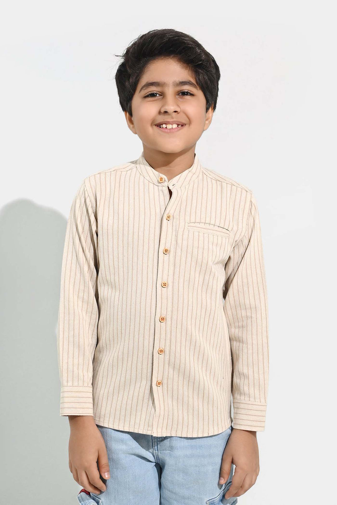 Boys Flannel Shirt F/S - Brown Stripe