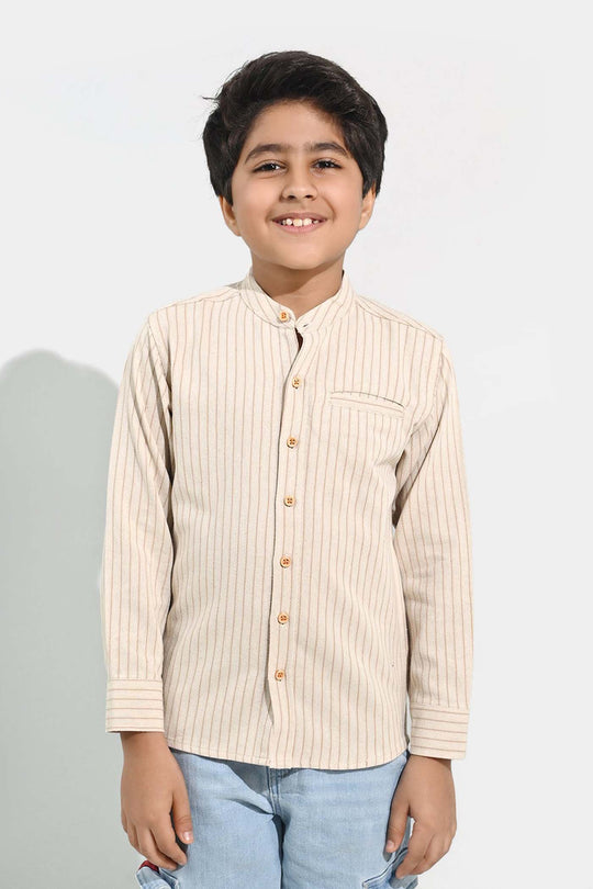 Boys Flannel Shirt F/S - Brown Stripe