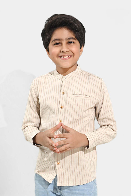 Boys Flannel Shirt F/S - Brown Stripe