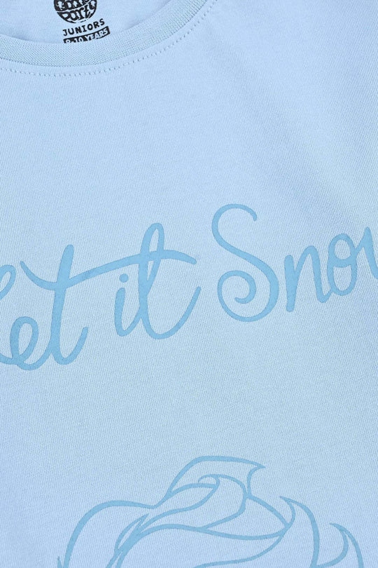 Girls Cotton Jersey T-Shirt F/S Let It Snow - Blue Bell