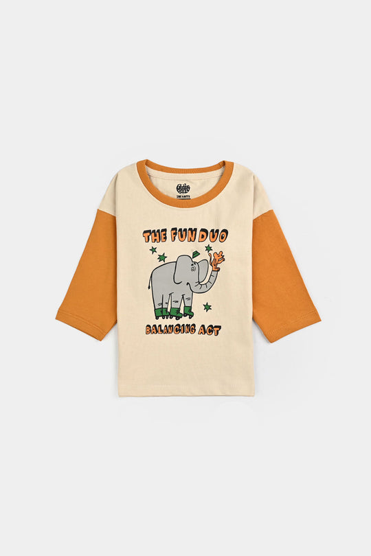 Infant Boys Cotton Jersey T-Shirt F/S The Fun Duo-Wood Ash
