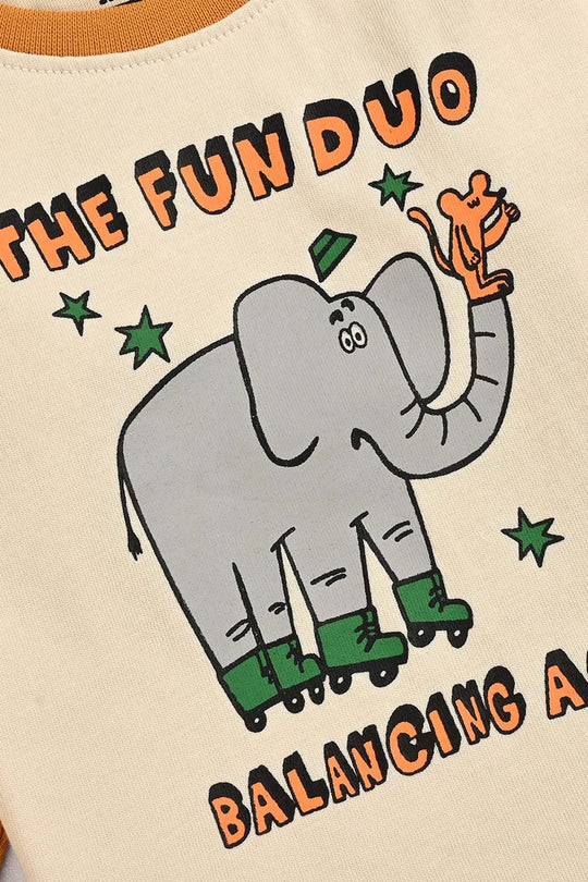 Infant Boys Cotton Jersey T-Shirt F/S The Fun Duo-Wood Ash