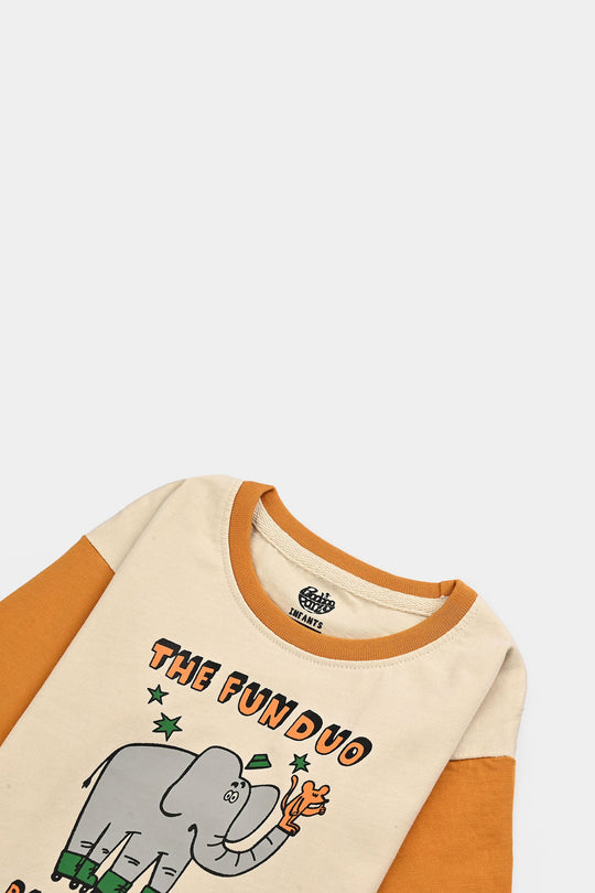 Infant Boys Cotton Jersey T-Shirt F/S The Fun Duo-Wood Ash