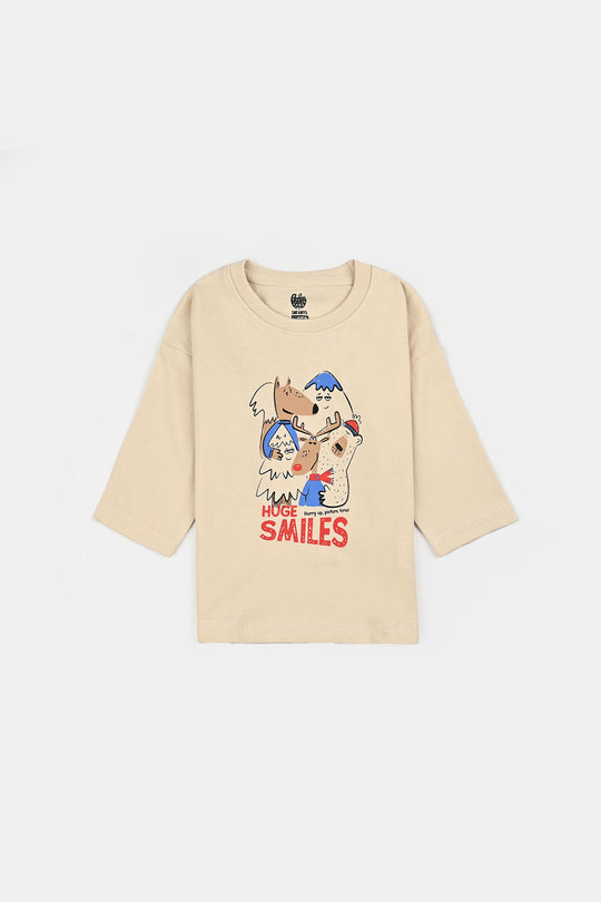 Infant Boys Cotton Jersey T-Shirt F/S Huge Smiles-Wood Ash