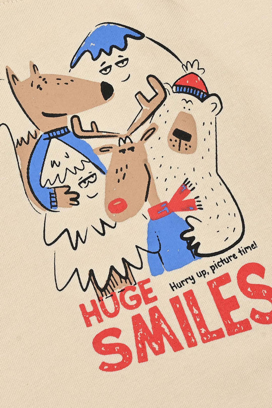 Infant Boys Cotton Jersey T-Shirt F/S Huge Smiles-Wood Ash