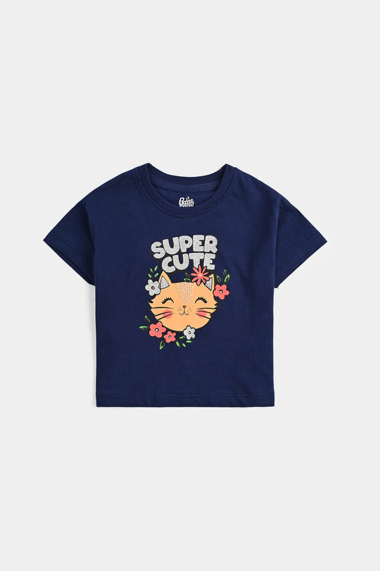 Infant Girls Cotton Jersey T-Shirt H/S Super Cute - NAVY