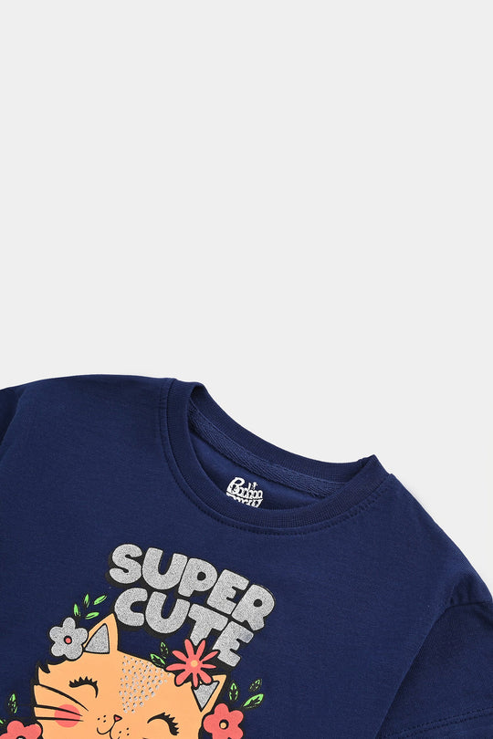 Infant Girls Cotton Jersey T-Shirt H/S Super Cute - NAVY