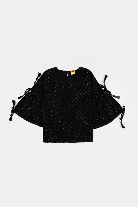 Girls Georgette Casual Top Black Star Dust