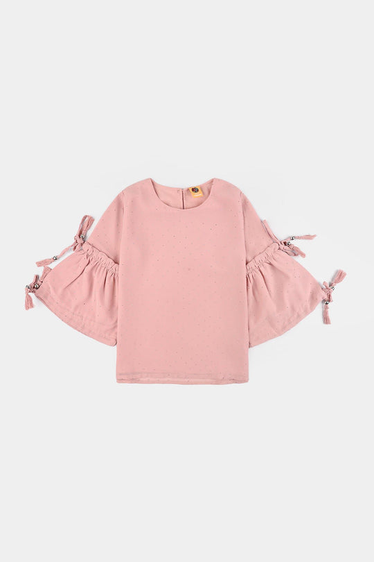 Girls Georgette Casual Top Pink Star Dust-Pink