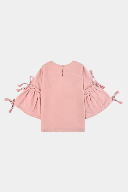 Girls Georgette Casual Top Pink Star Dust-Pink