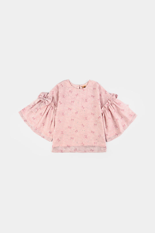 Girls Chiffon Casual Top Pink Bow