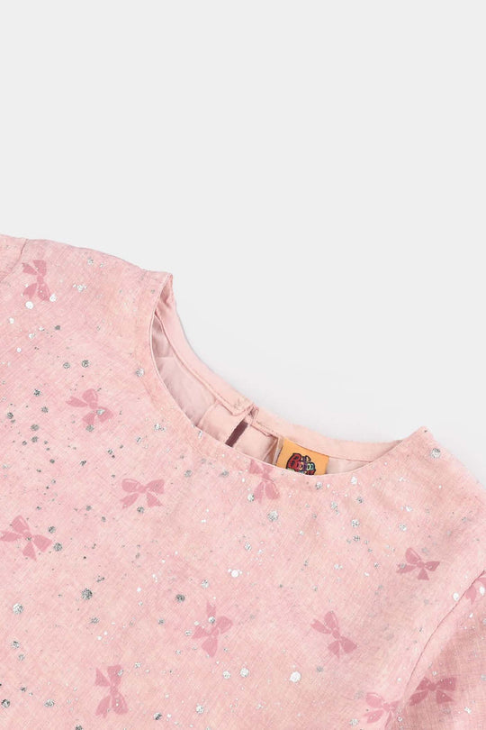 Girls Chiffon Casual Top Pink Bow