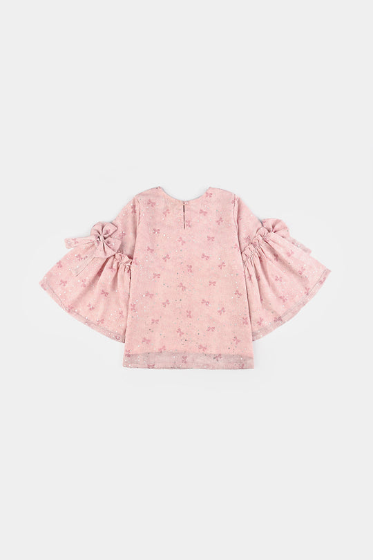 Girls Chiffon Casual Top Pink Bow