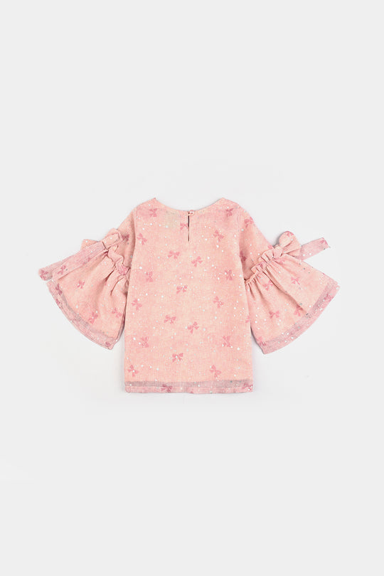Infant Girls Chiffon Casual Top Pink Bow