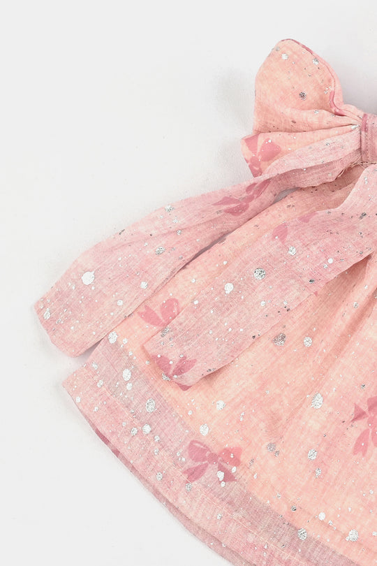 Infant Girls Chiffon Casual Top Pink Bow