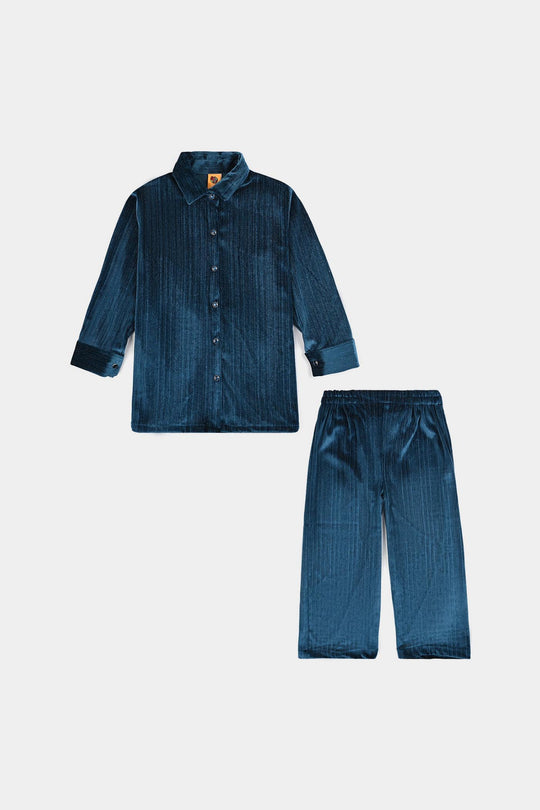 Girls Velvet Co-Ord Set - Teal Green