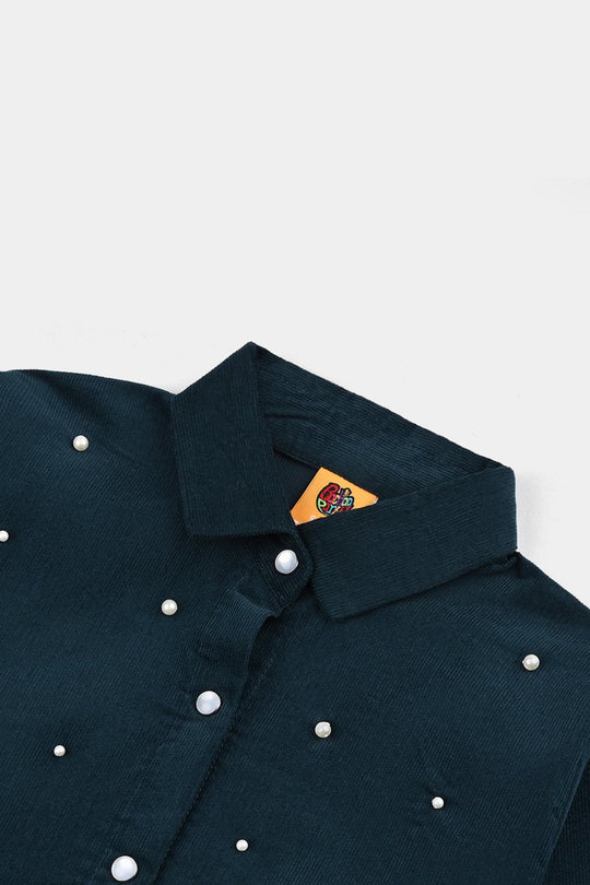 Girls Corduroy Top Aqua-Teal.Green