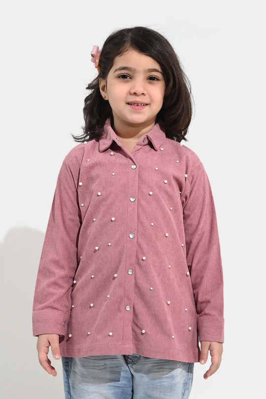 Girls Corduroy Emb Top Pearls and Diamonds