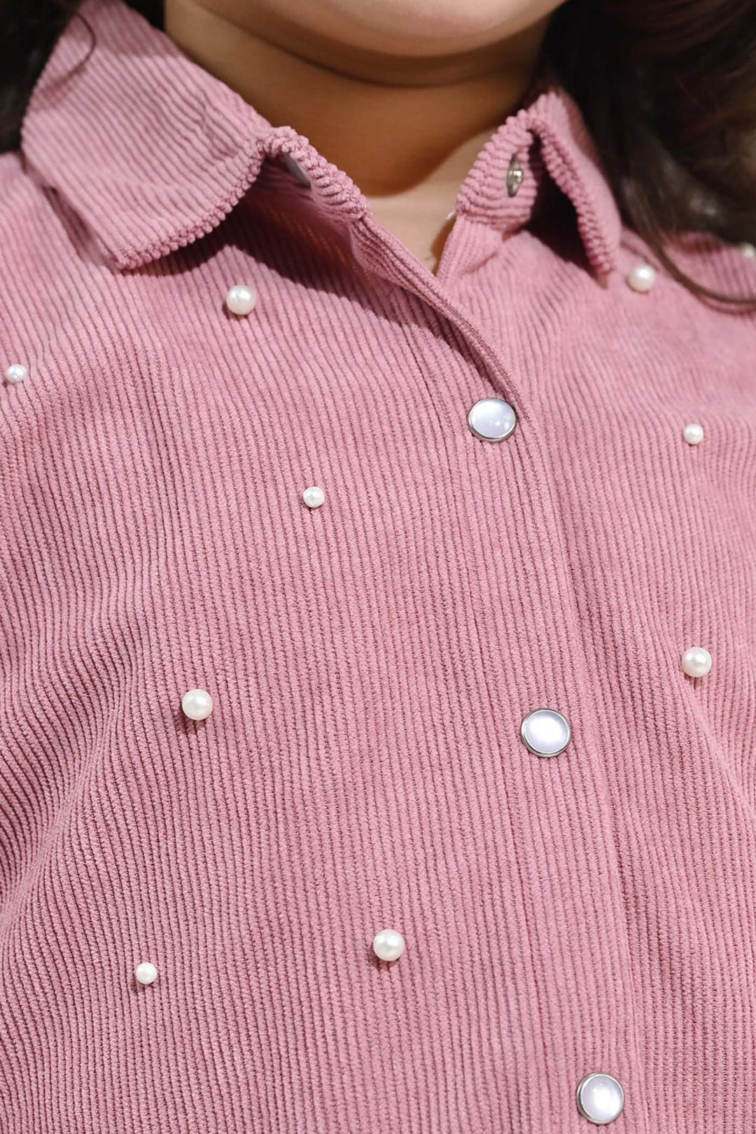Girls Corduroy Emb Top Pearls and Diamonds