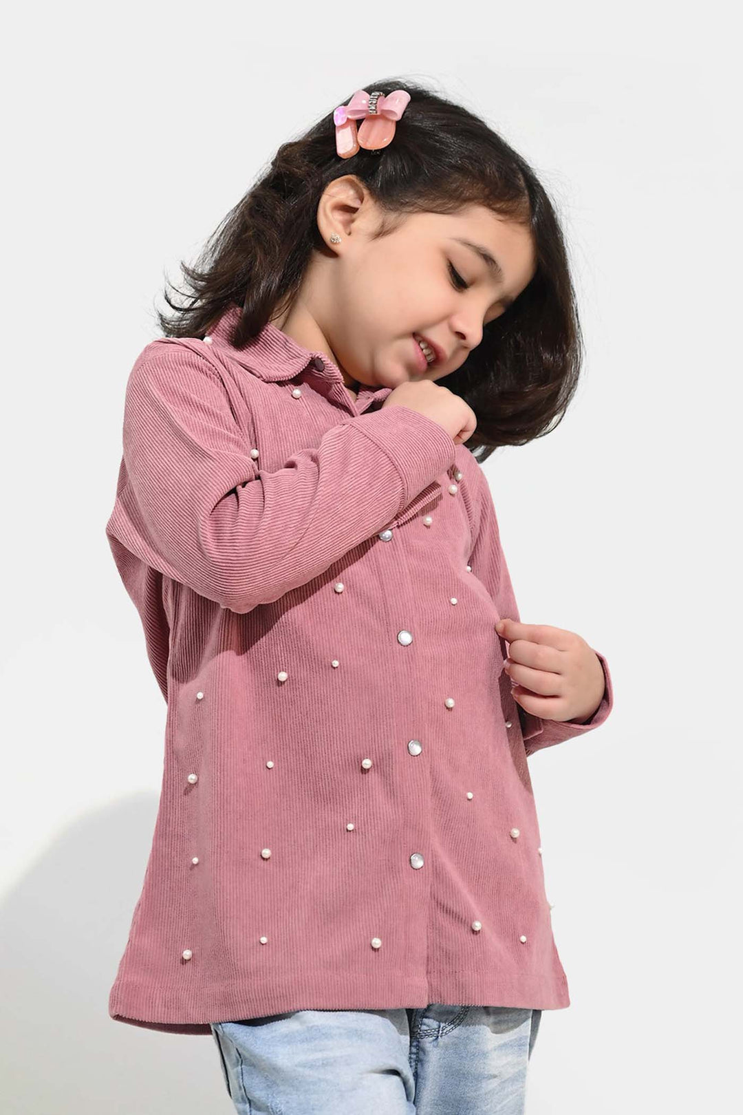 Girls Corduroy Emb Top Pearls and Diamonds