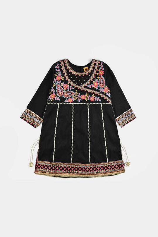 Girls Raw Silk Fancy 3Pcs - Black