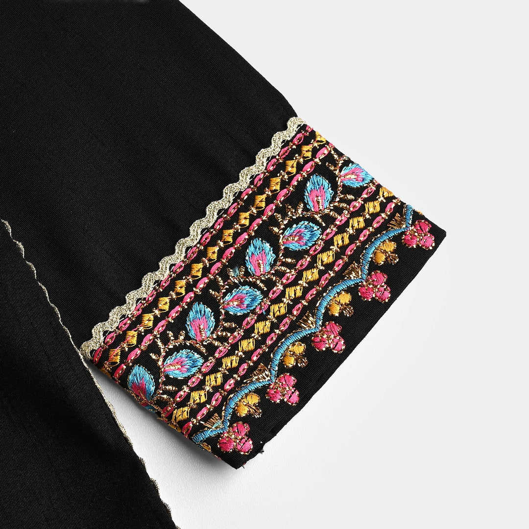 Girls Raw Silk Fancy 3Pcs - Black