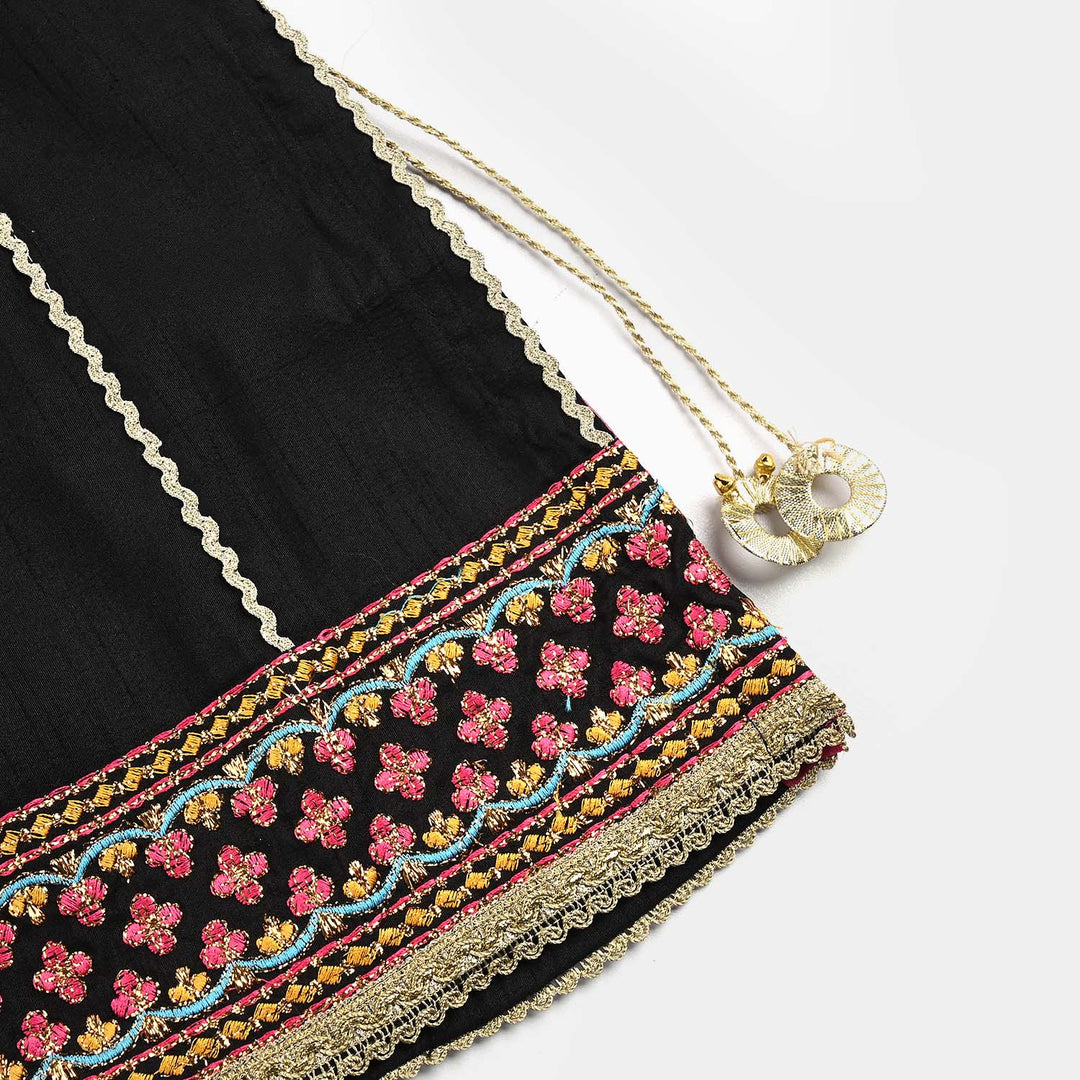 Girls Raw Silk Fancy 3Pcs - Black