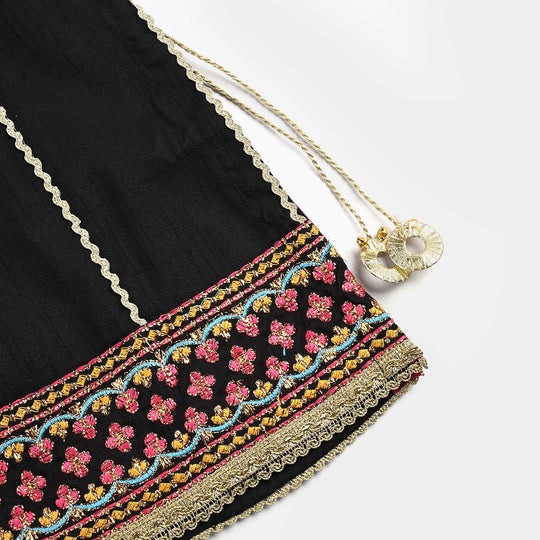 Girls Raw Silk Fancy 3Pcs - Black