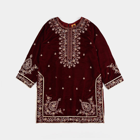 Girls Velvet Fancy 3Pcs - Maroon