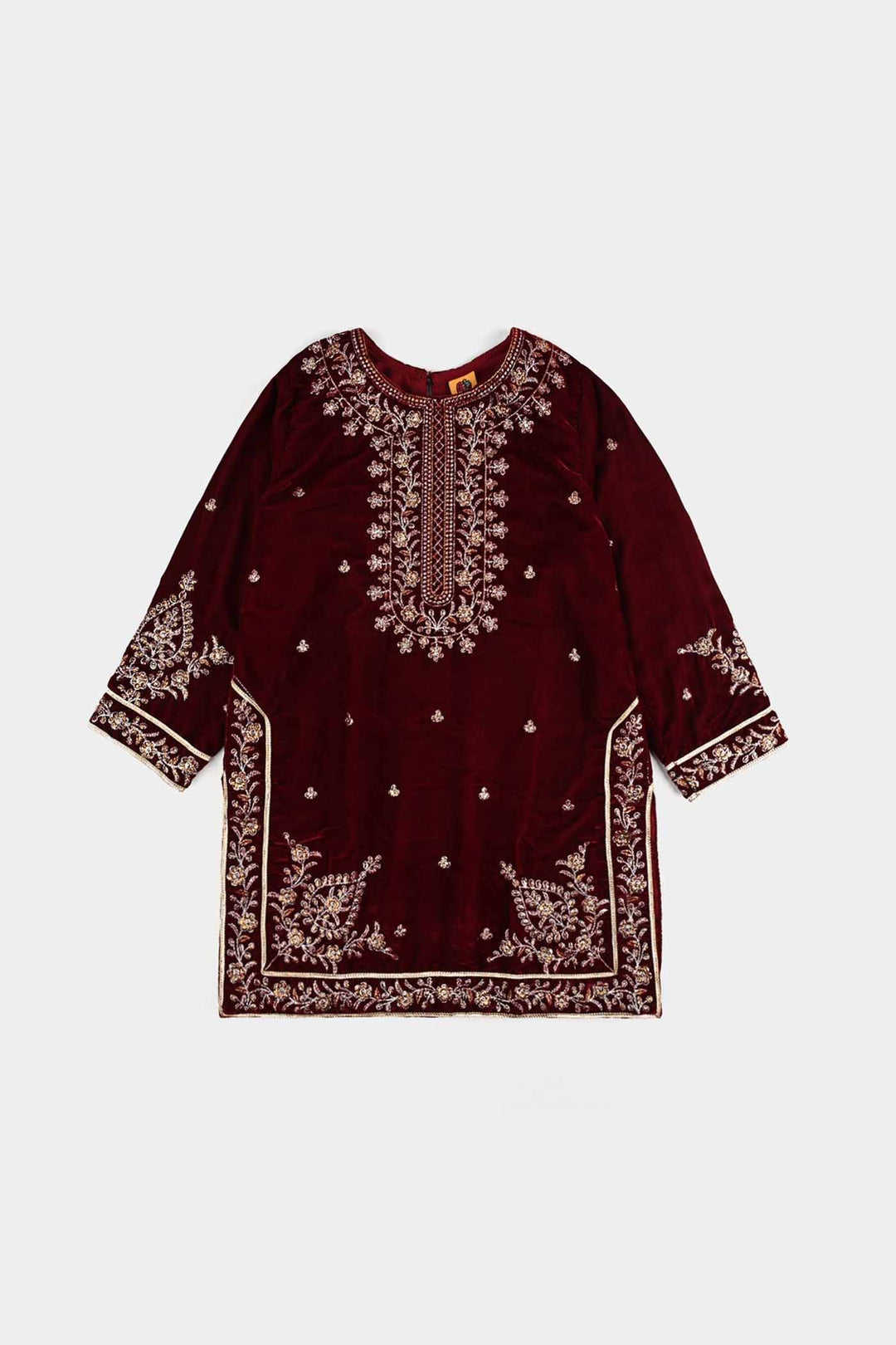 Girls Velvet Fancy 3Pcs - Maroon