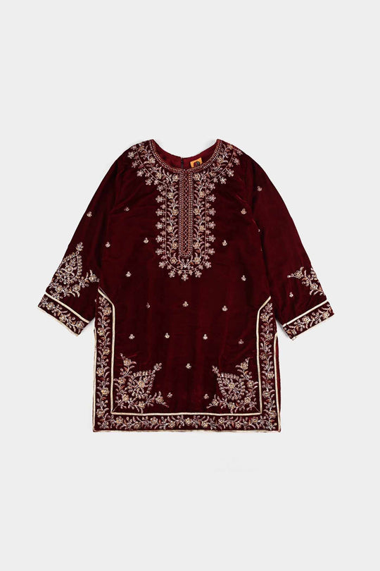 Girls Velvet Fancy 3Pcs - Maroon