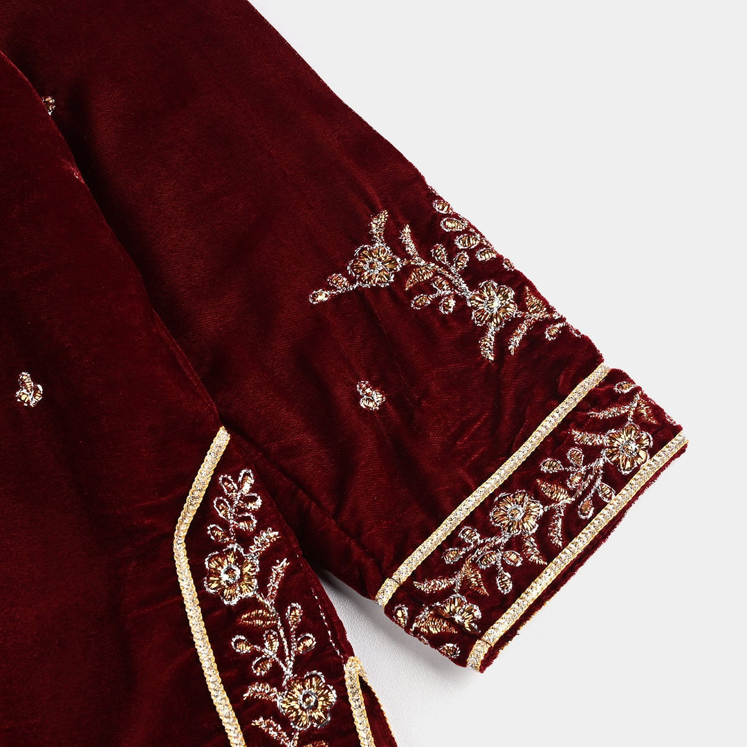 Girls Velvet Fancy 3Pcs - Maroon