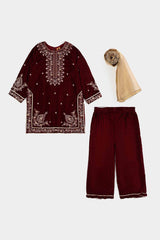Girls Velvet Fancy 3Pcs - Maroon