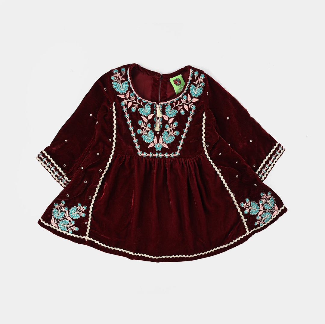 Infant Girls Velvet Fancy 3Pcs Gumaan-MAROON