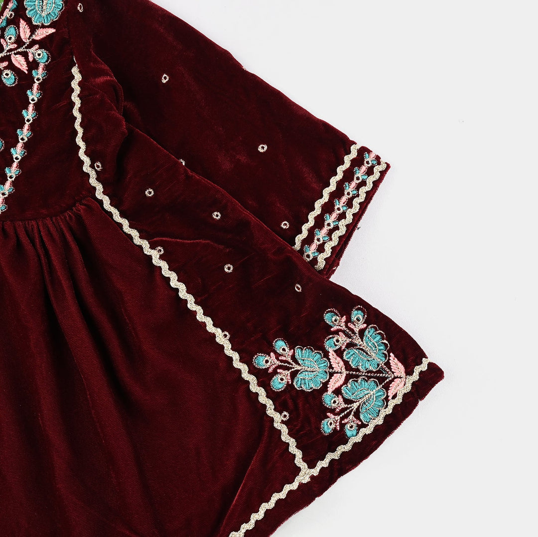 Infant Girls Velvet Fancy 3Pcs Gumaan-MAROON