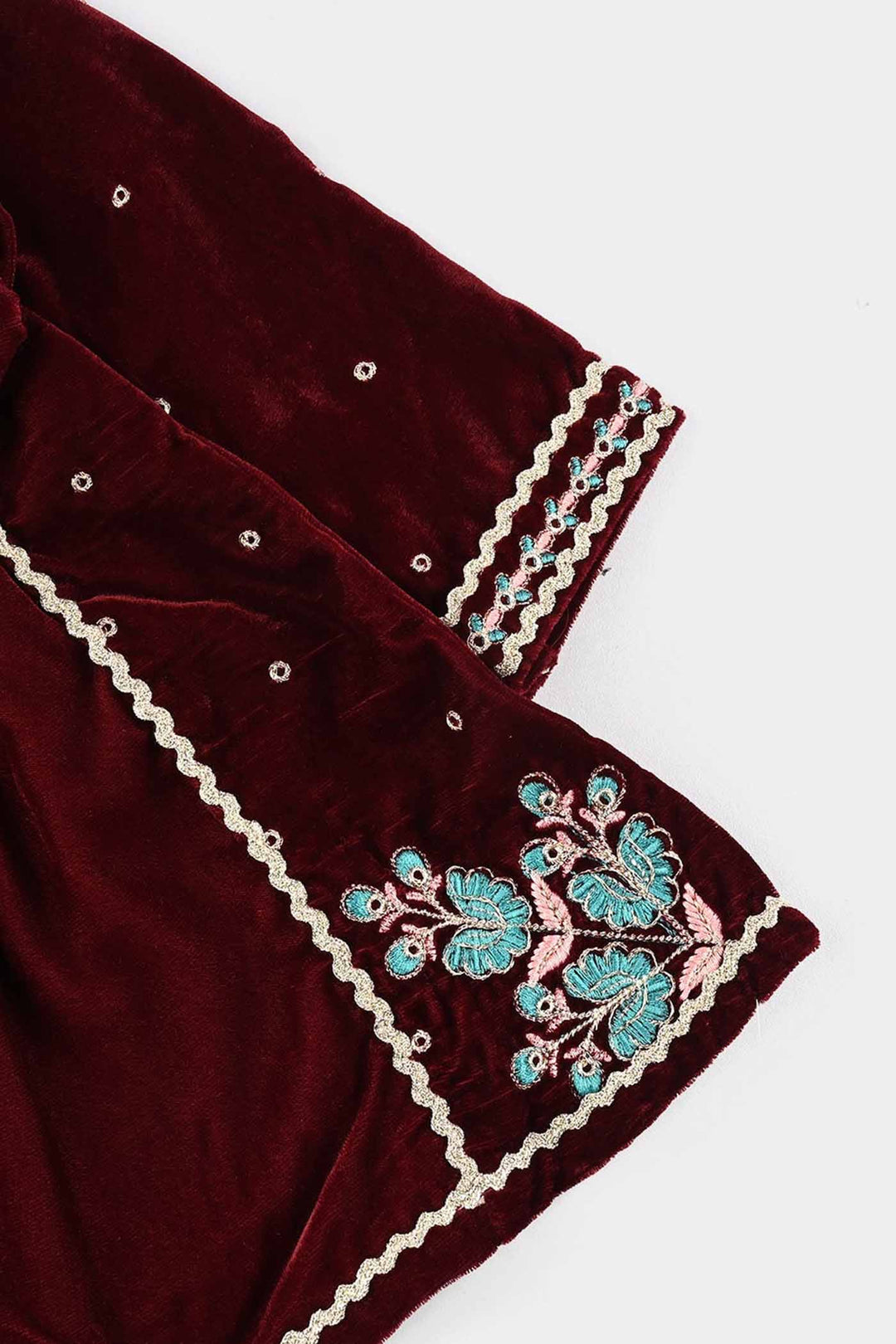Infant Girls Velvet Fancy 3Pcs Gumaan-MAROON